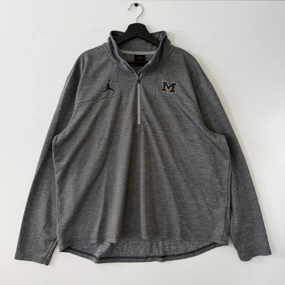 Jordan Michigan Wolverines Mens XXL Grey Quarter Zip Pullover DD6405-063